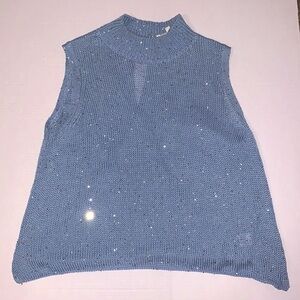 Michelle Mason Blue Mockneck Sleeveless Sweater Top